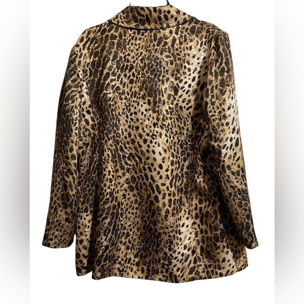 NWT Chico's Leopard Shimmer Long Button Up Jacket Coat Size 2 Large - Picture 3 of 5